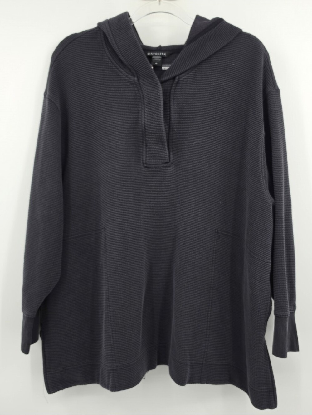 Athleta Coaster Luxe Waffle Hoodie 1X Gray Snap Placket Long Sleeve Athleisure